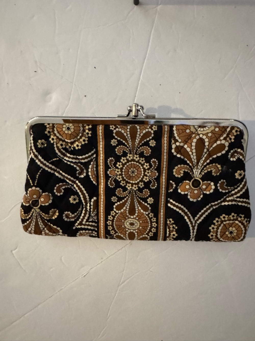 Vera Bradley Black and Brown Quilted Floral Frame Clutch